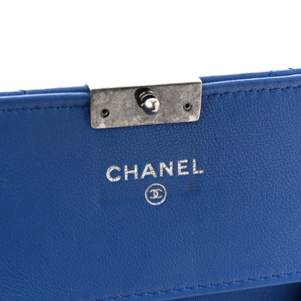 Chanel Lambskin Quilted Clutch with Chain Blue