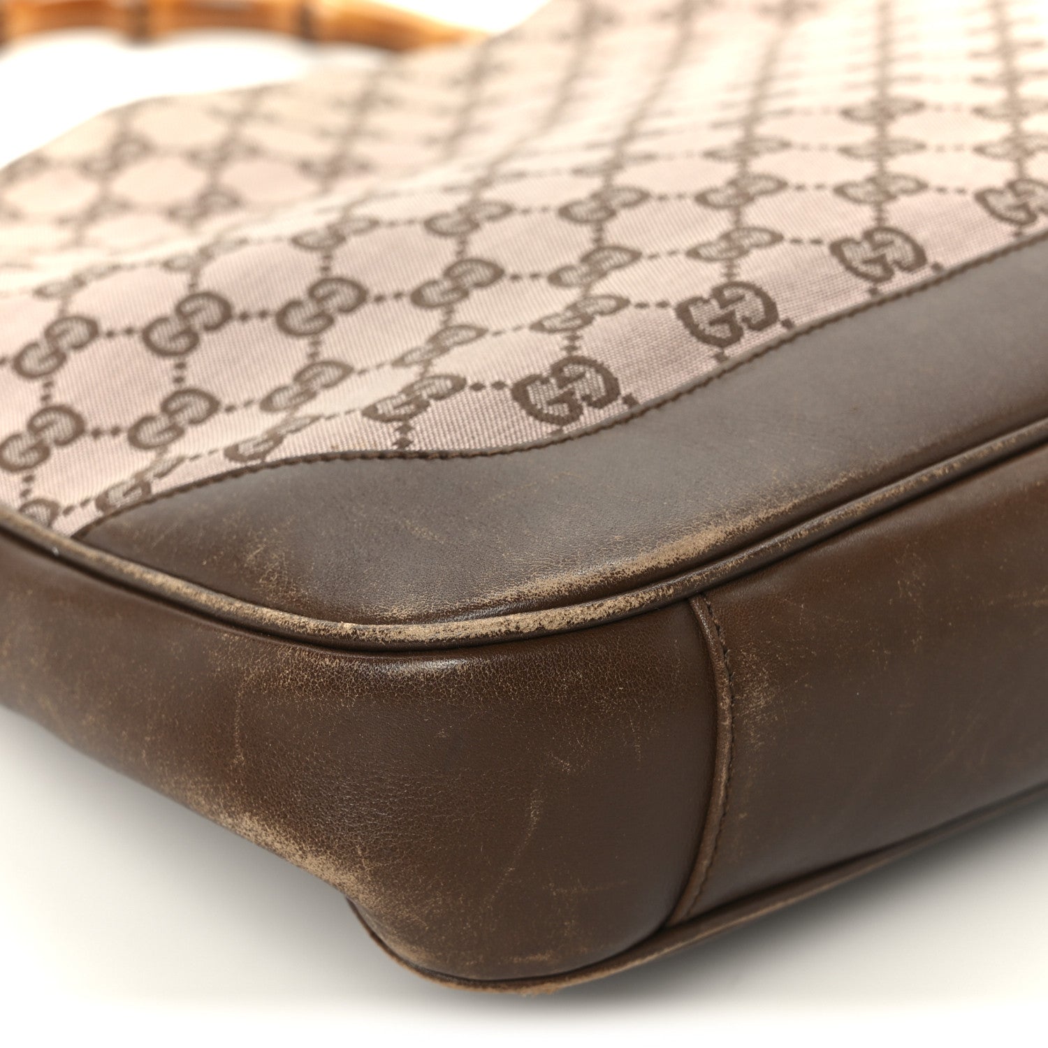 Gucci Monogram Bamboo Top Handle Bag Brown Pink