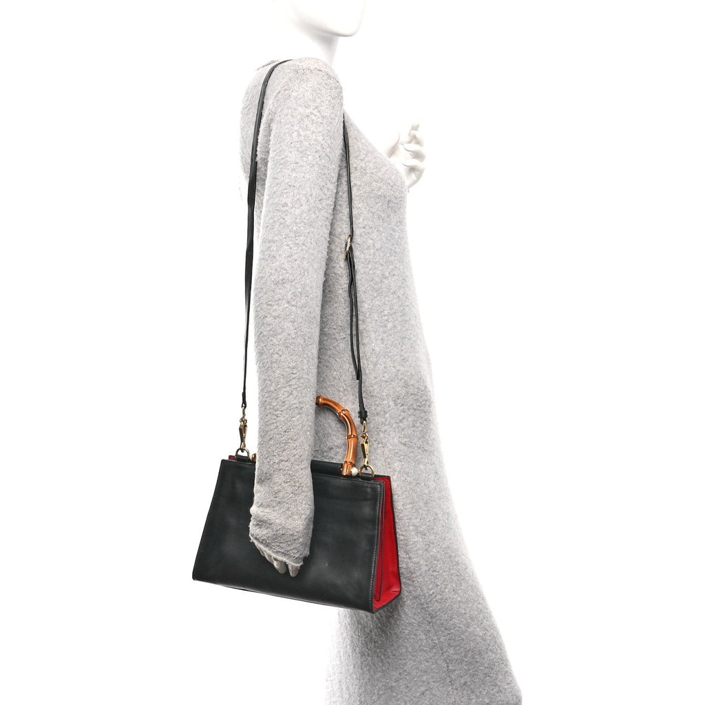 Gucci Nappa Bamboo Web Small Nymphaea Top Handle Bag Black