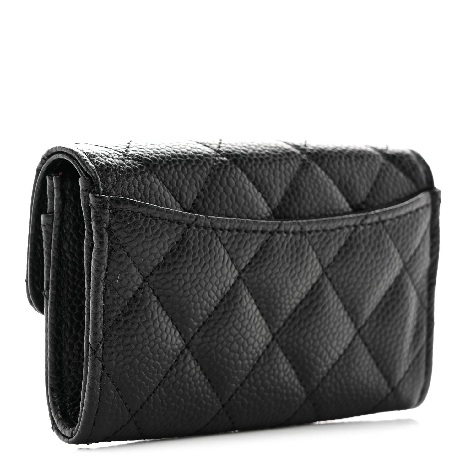 Caviar Quilted Flap Card Holder Wallet Black