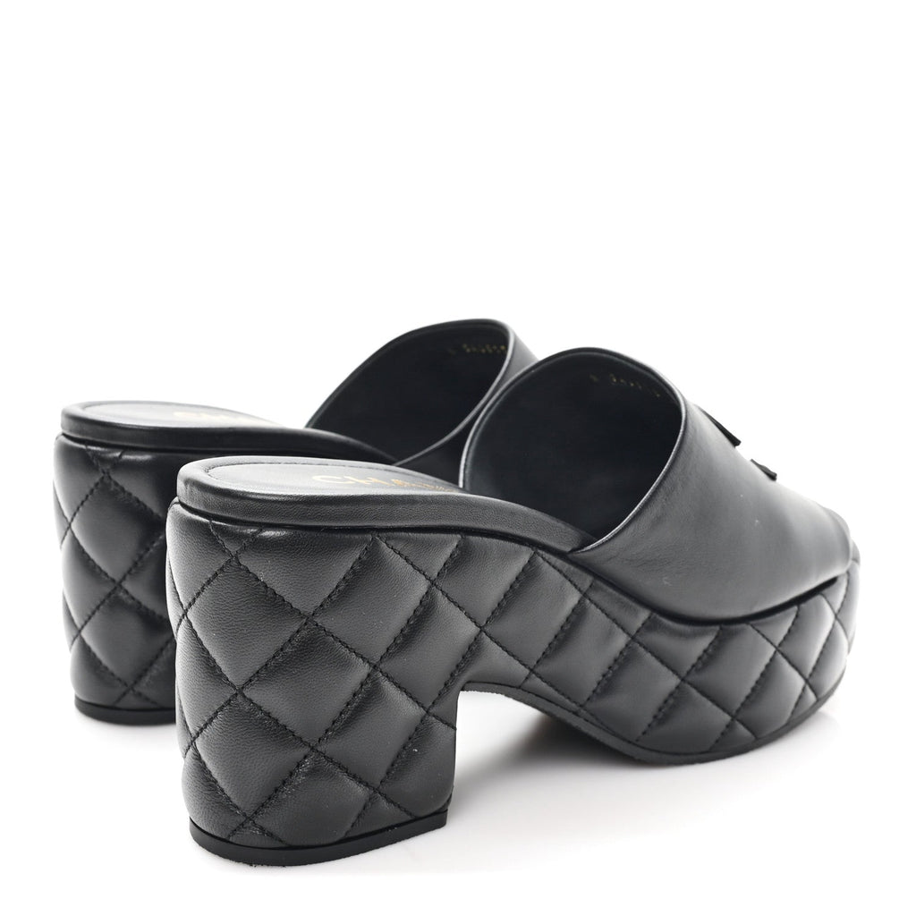 Lambskin Quilted CC Platform Mules 41 Black