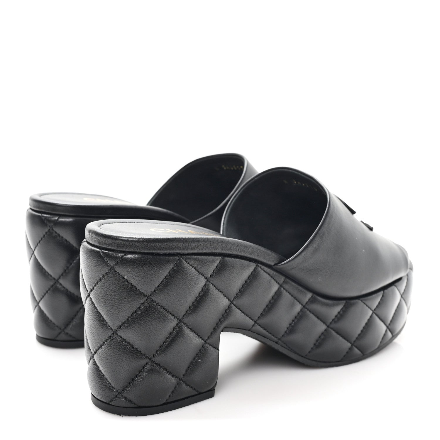 Lambskin Quilted CC Platform Mules 41 Black