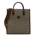 Gucci GG Supreme Monogram Textured Dollar Calfskin Web Small Retro Interlocking G Vertical Tote Bag Beige Ebony Brown Sugar