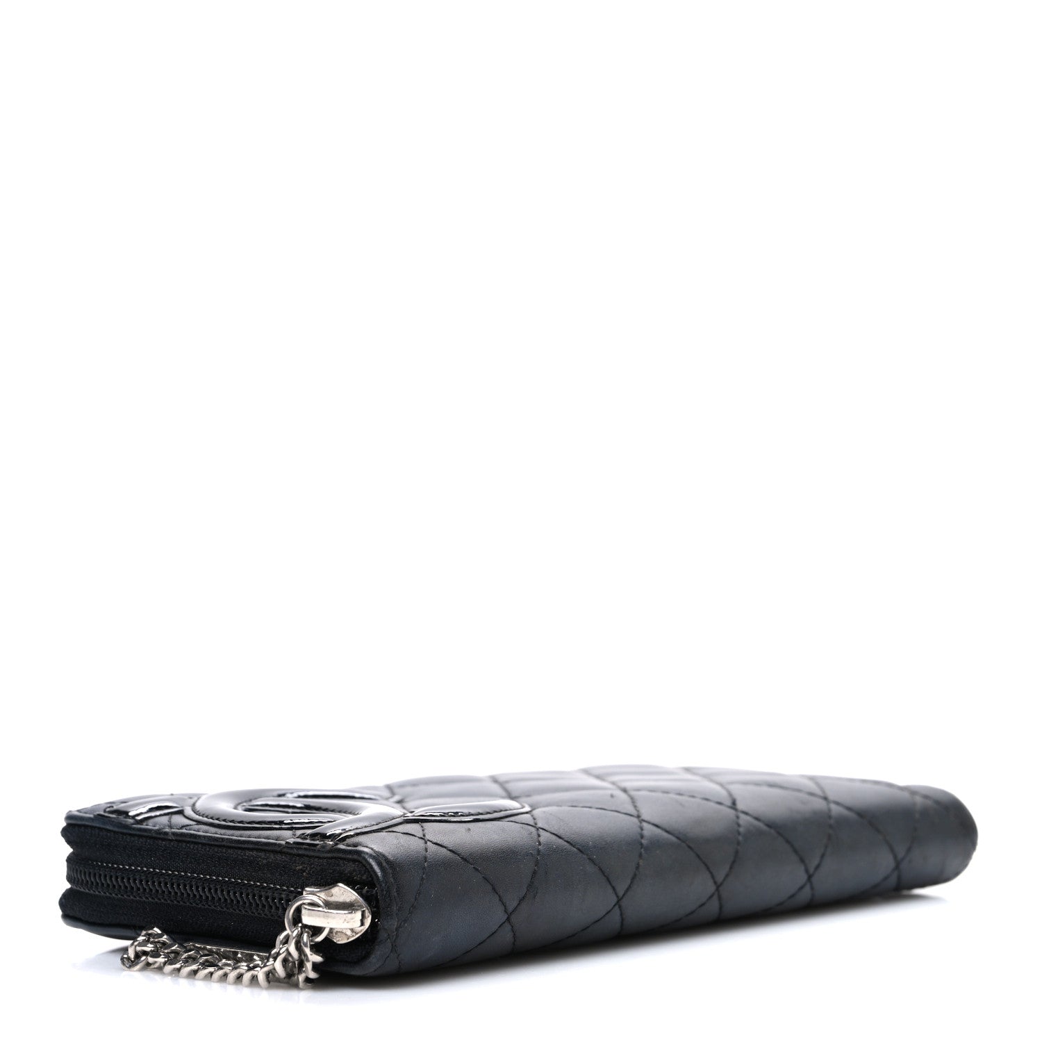 Calfskin Quilted Cambon Large Gusset Zip Around Wallet Black