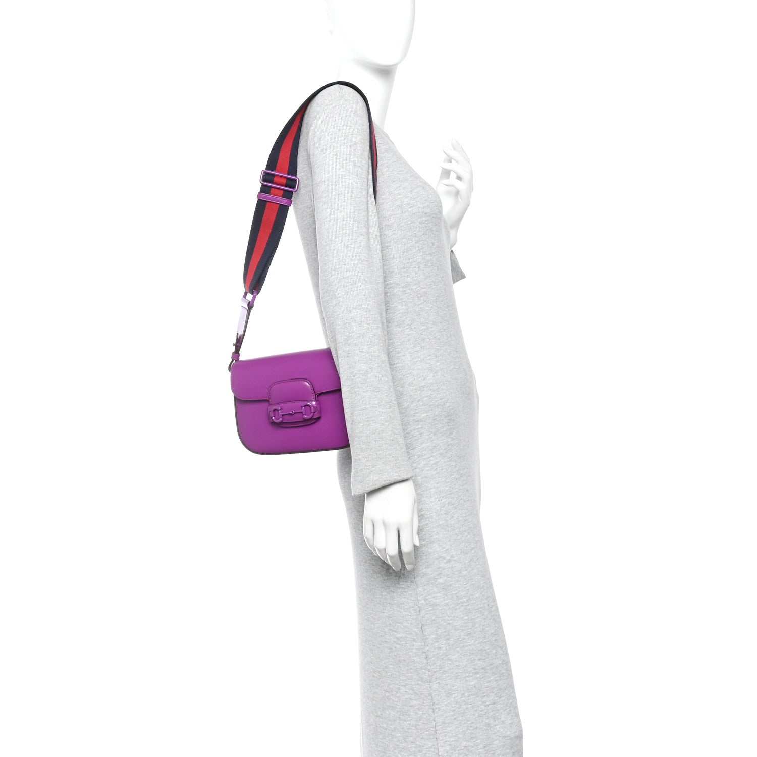 Gucci Azalea Calfskin Web Monochrome Small Horsebit 1955 Shoulder Bag  Spicy Cyclamin