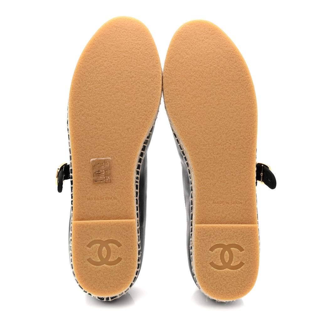 Lambskin Jute Mary Jane Flats 40 Black