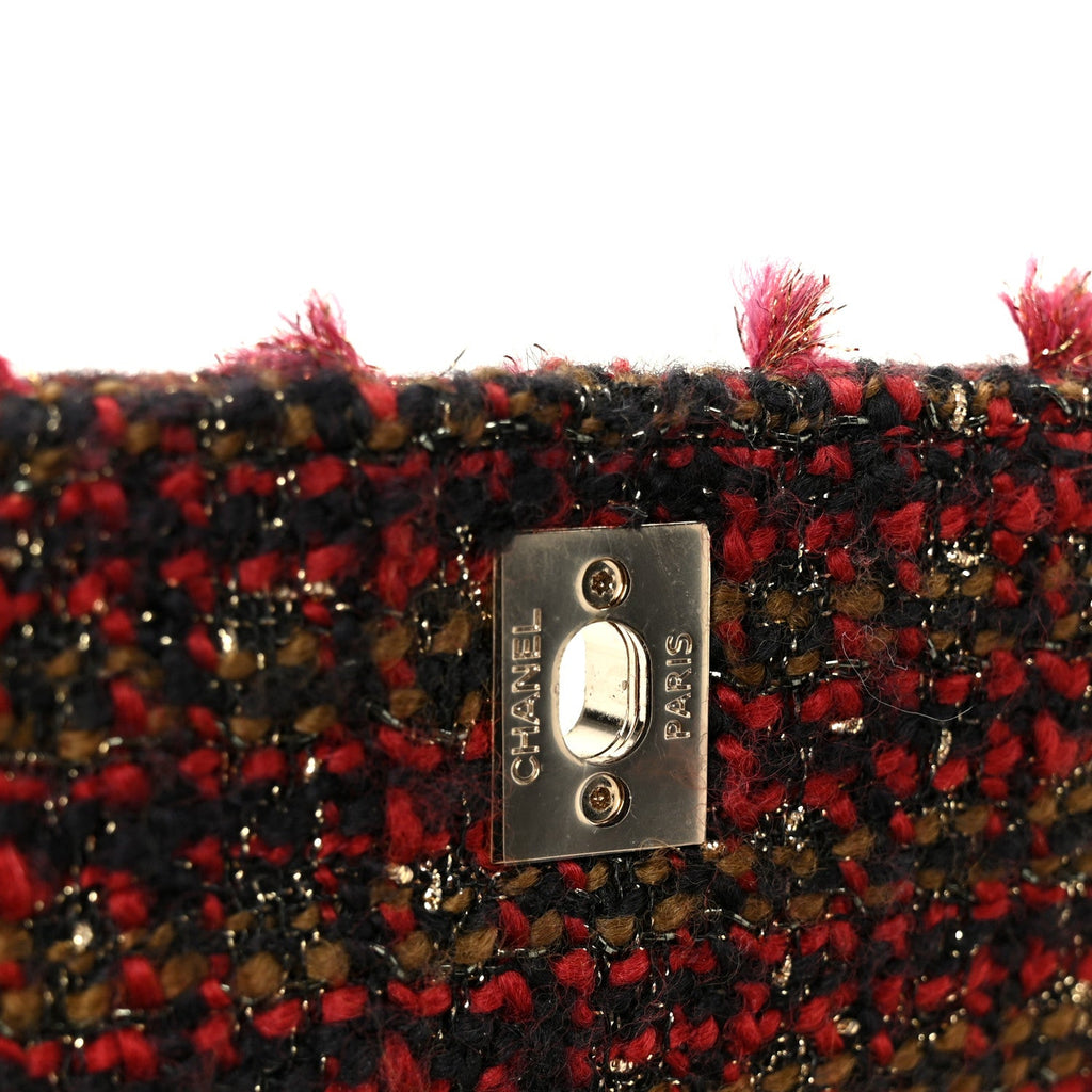 Chanel Tweed Fringe Mini Coco Handle Flap Red Black