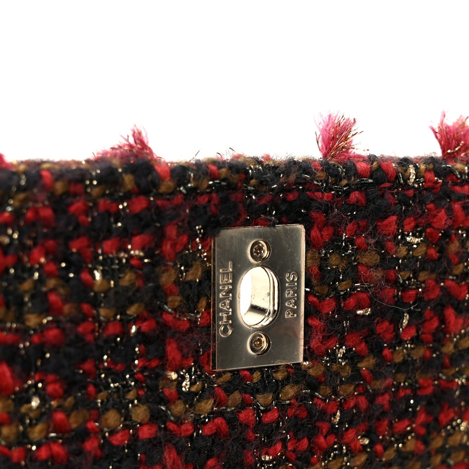 Chanel Tweed Fringe Mini Coco Handle Flap Red Black