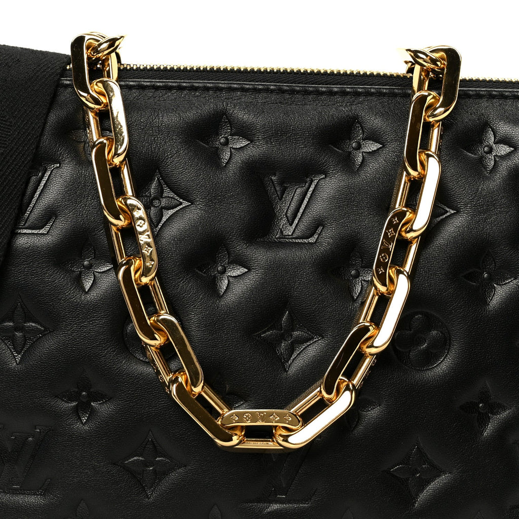 Louis Vuitton Lambskin Embossed Monogram Coussin PM Black