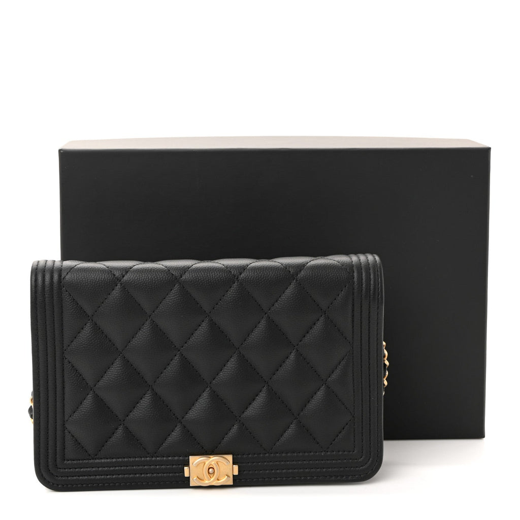 Chanel Caviar Quilted Boy Wallet On Chain WOC Black