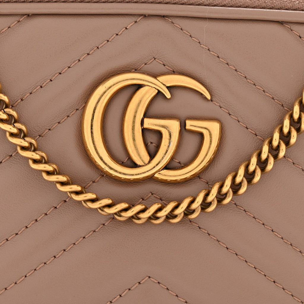 Gucci Calfskin Matelasse Mini GG Marmont Chain Crossbody Bag Porcelain Rose