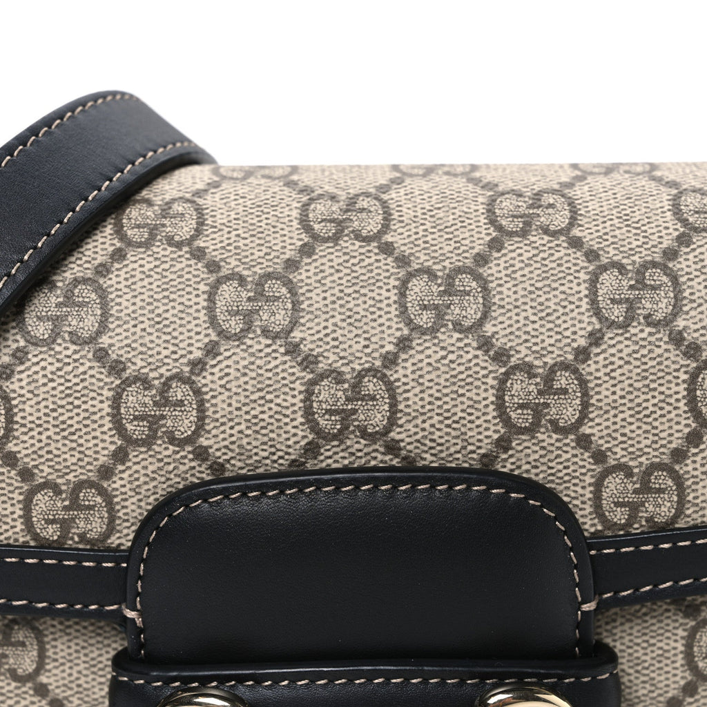 Gucci GG Supreme Monogram Horsebit 1955 Soft Small Shoulder Bag Beige Black