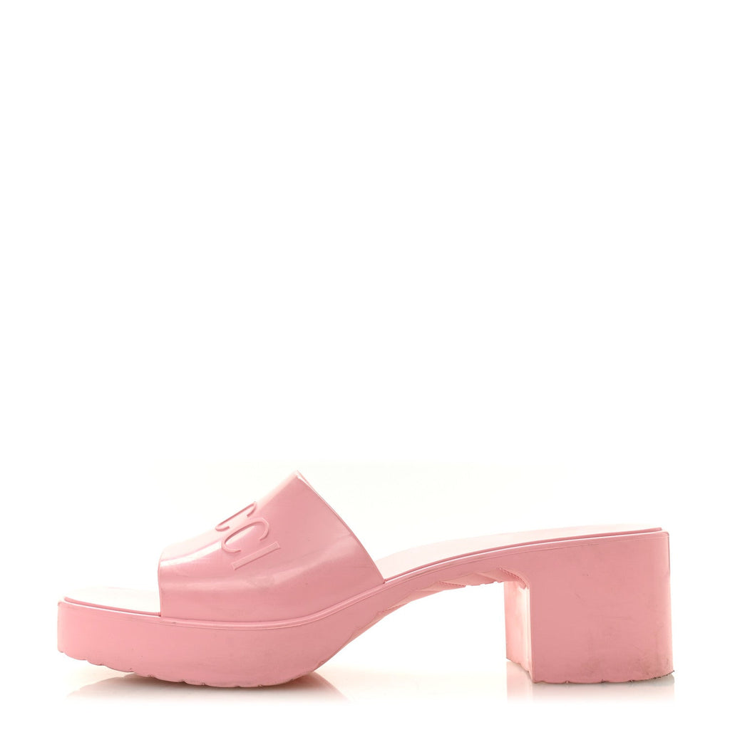 Gucci Rubber Gucci Logo Womens Platform 20/60mm Slide Sandals 41 Wild Rose