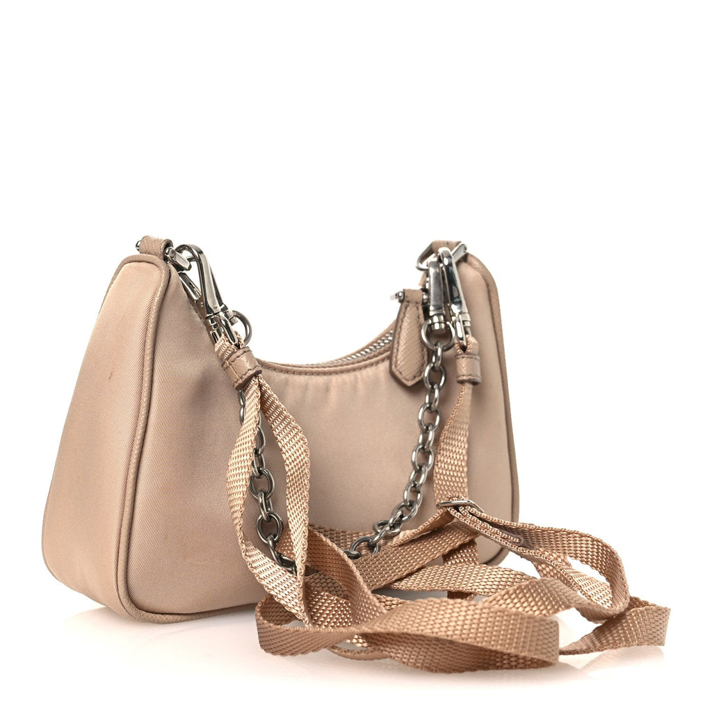 Prada Tessuto Nylon Saffiano Mini Re-Edition 2000 Shoulder Bag Cammeo