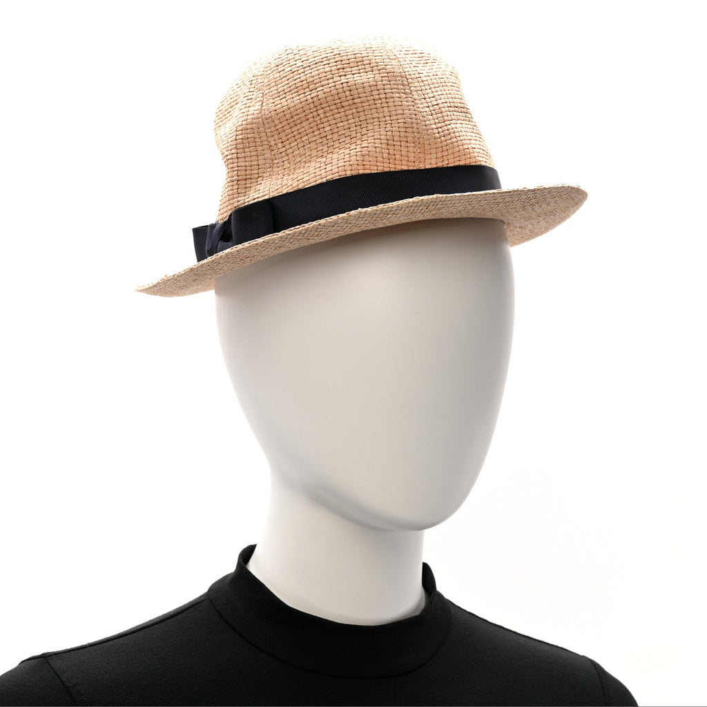 Gucci Straw Grosgrain Wide Brim Hat L Black