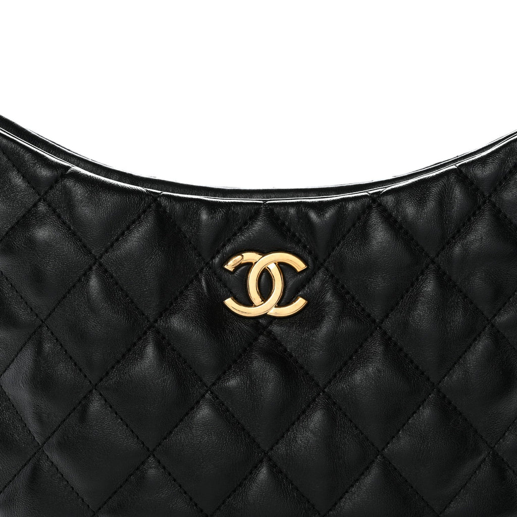 Chanel Lambskin Quilted Large CC Links Hobo Black