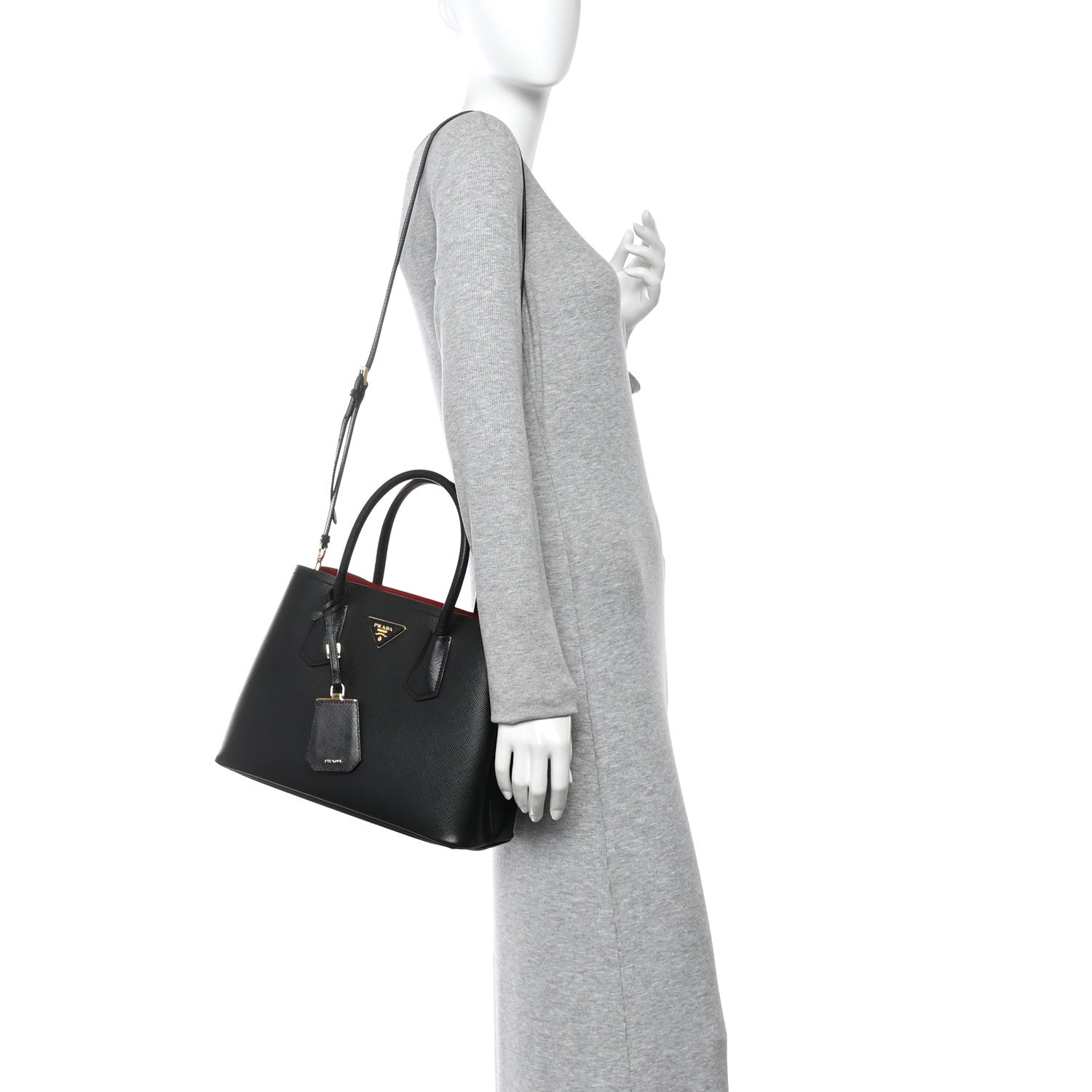Prada Saffiano Cuir Small Double Bag Black Fuoco