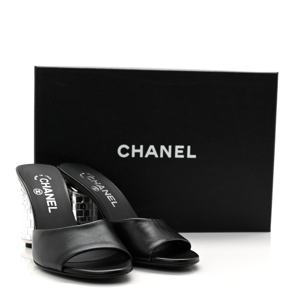 Lambskin Mirror Mules 35.5 Black