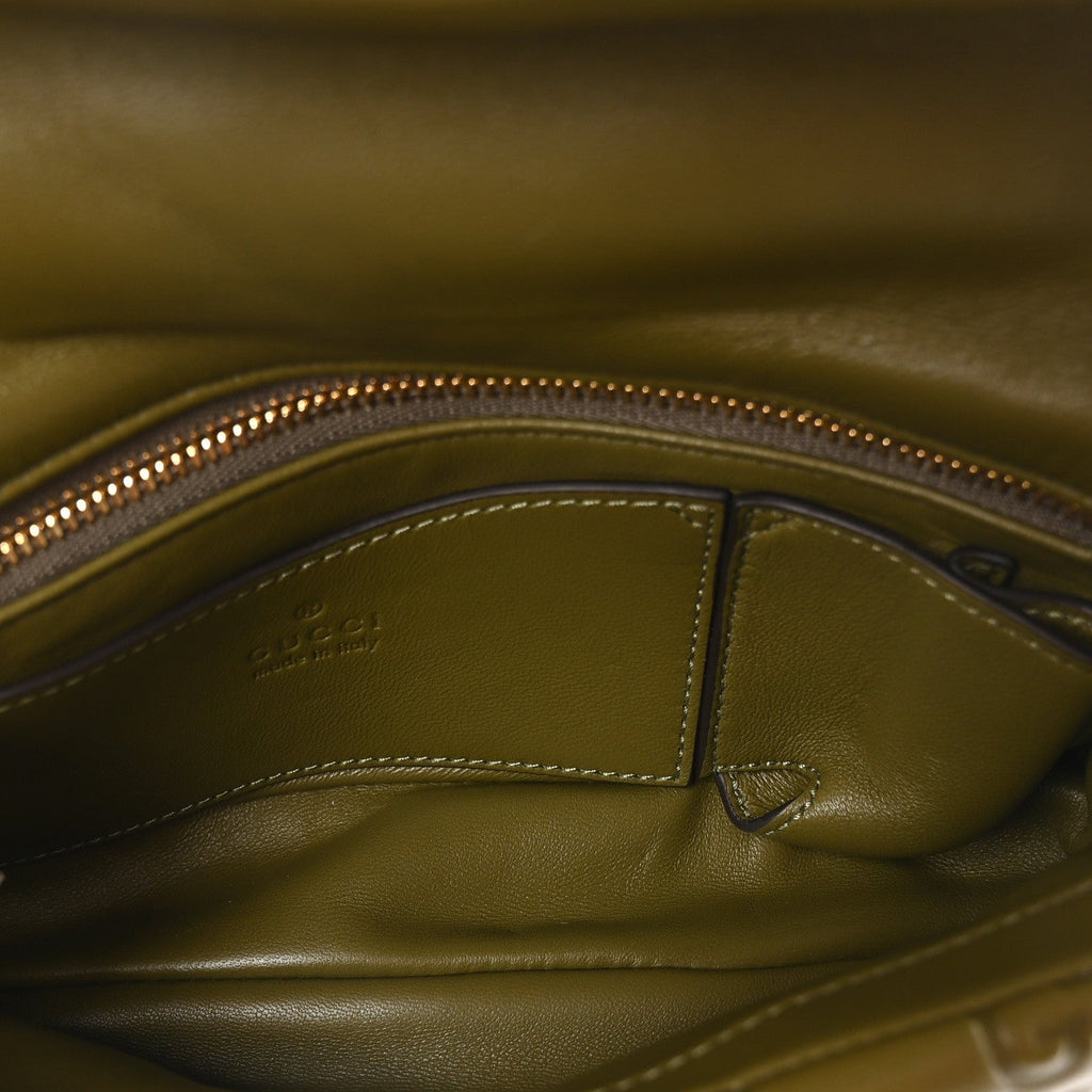Gucci Lambskin Embossed Mini GG Milano Top Handle Shoulder Bag Green