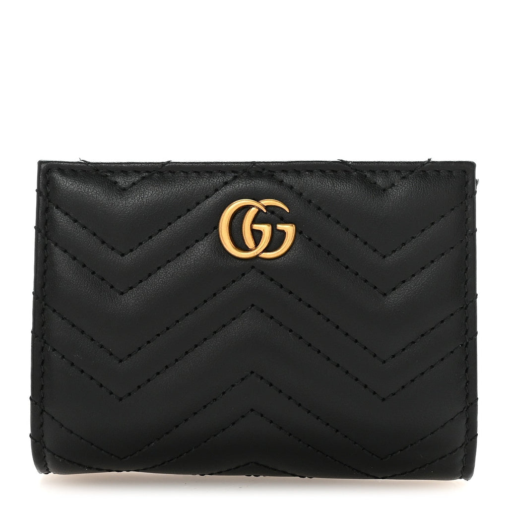 Gucci Calfskin Matelasse GG Marmont Card Case Wallet Black