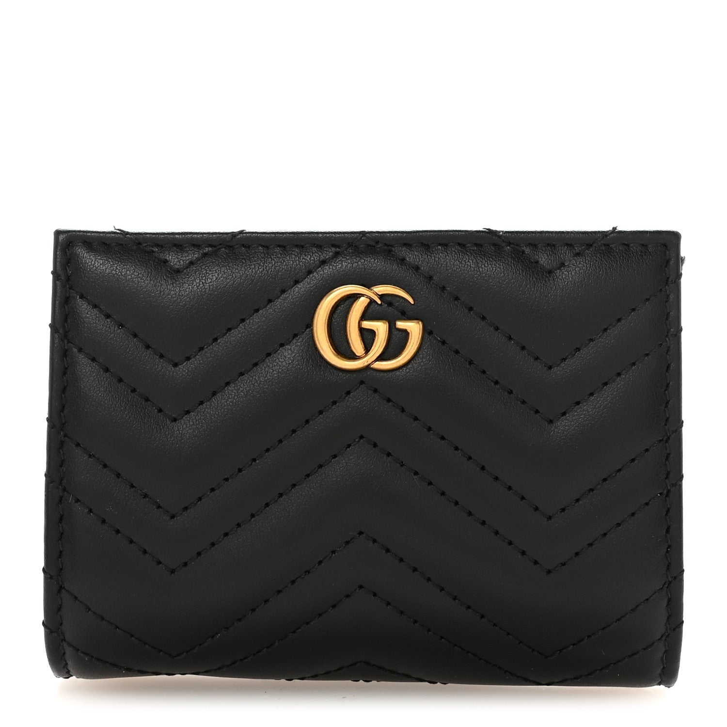 Gucci Calfskin Matelasse GG Marmont Card Case Wallet Black
