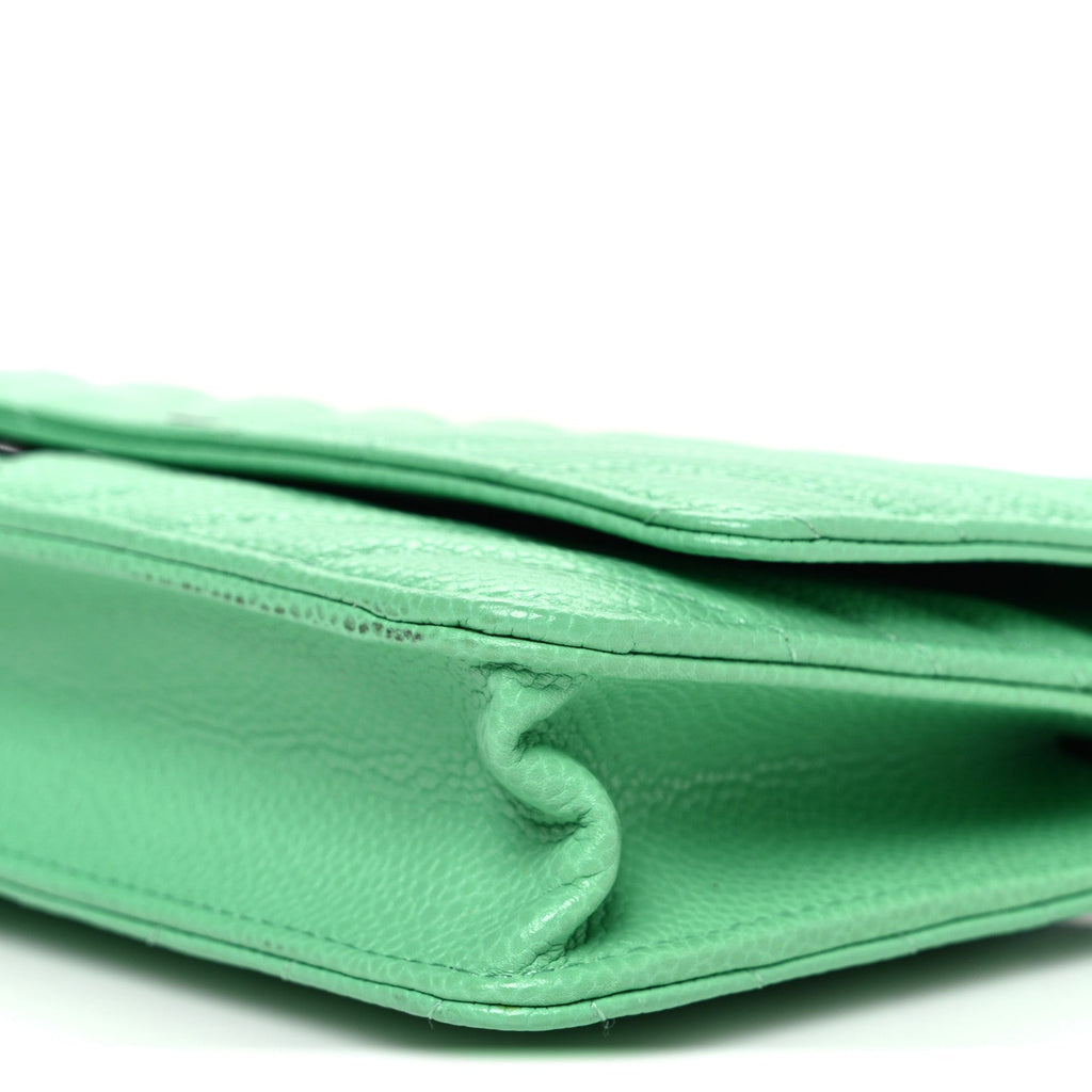 Chanel Caviar Chevron Quilted Wallet On Chain WOC Green