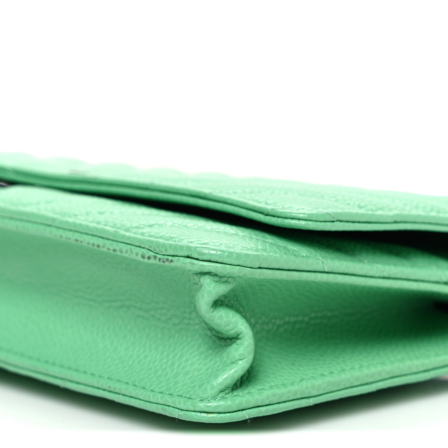 Chanel Caviar Chevron Quilted Wallet On Chain WOC Green