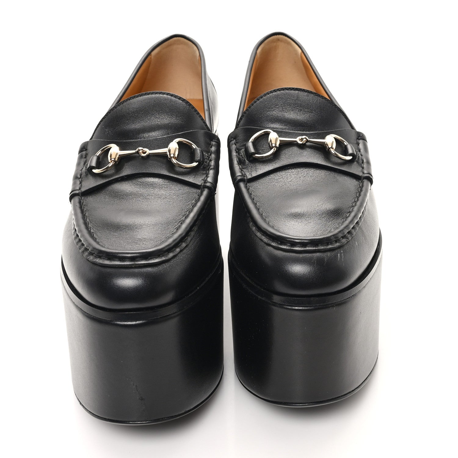 Gucci Ancora Calfskin Womens Horsebit Platform Loafers 39 Black