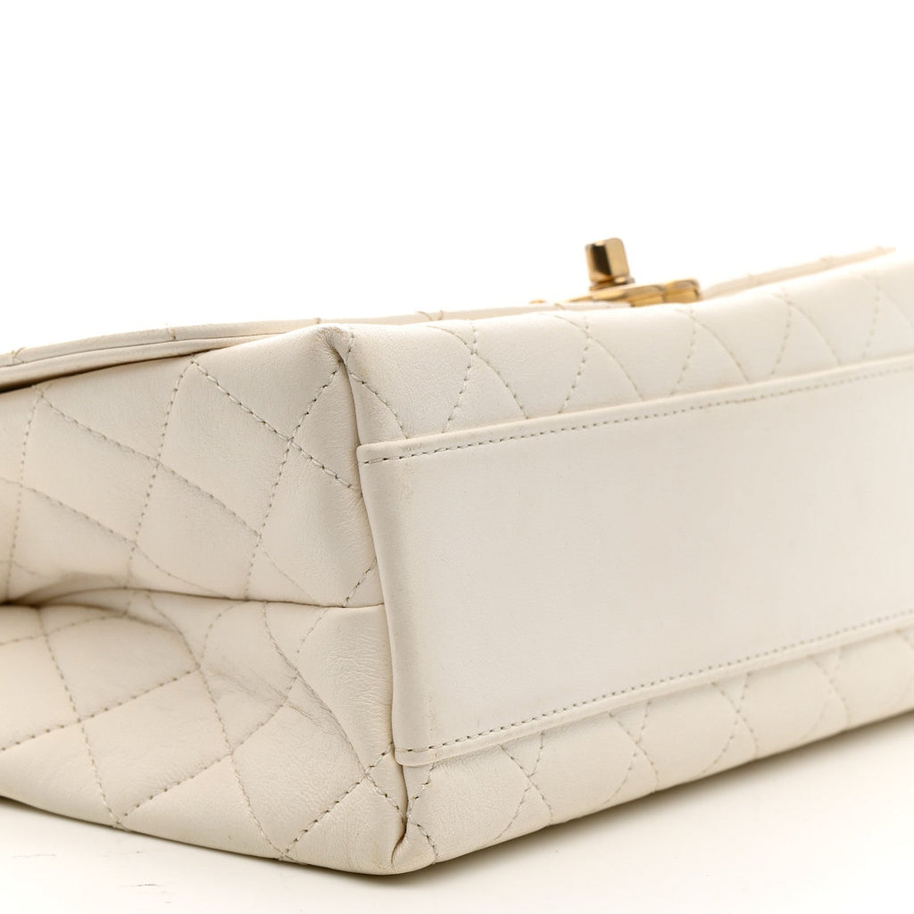 Chanel Lambskin Quilted La Parisienne Top Handle Flap White