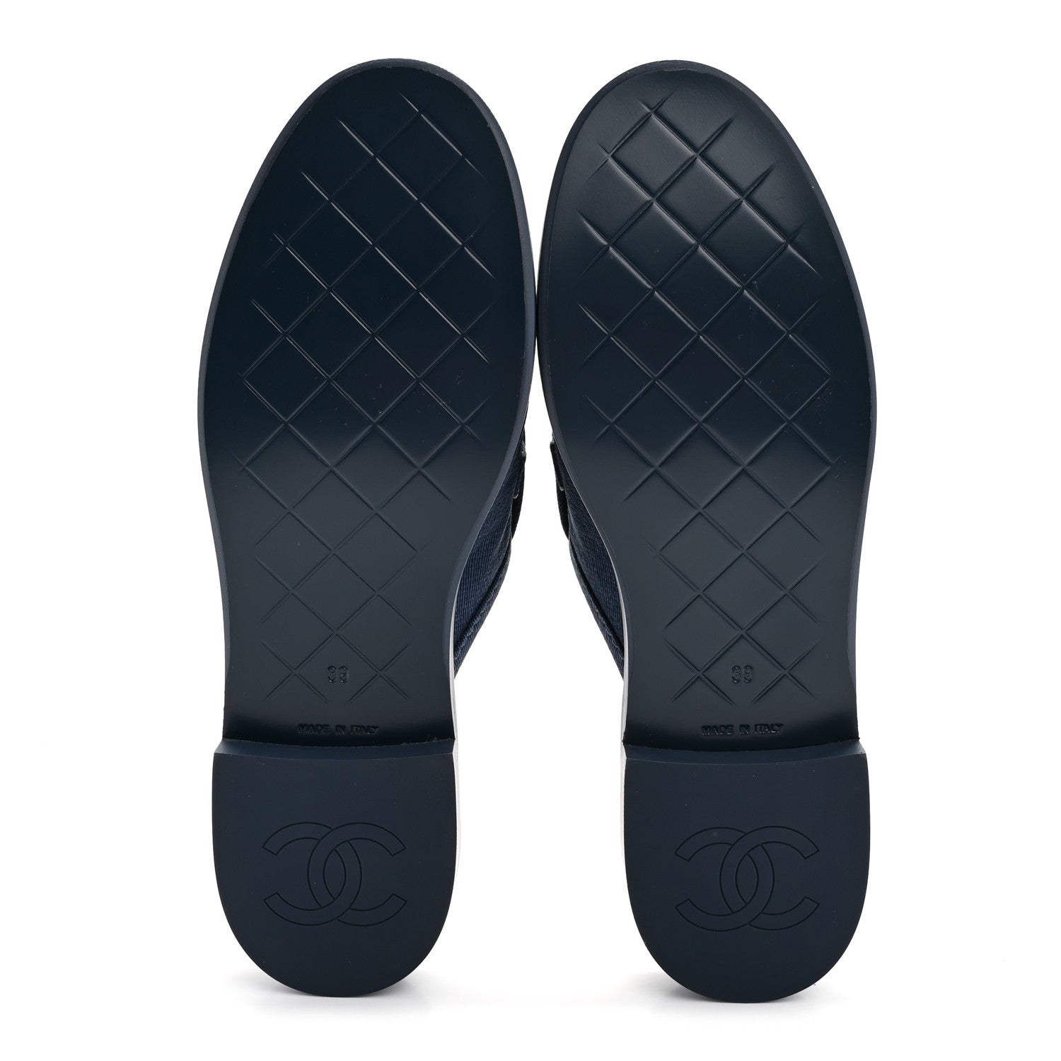 Fabric Quilted CC Turnlock Mules 39 Blue