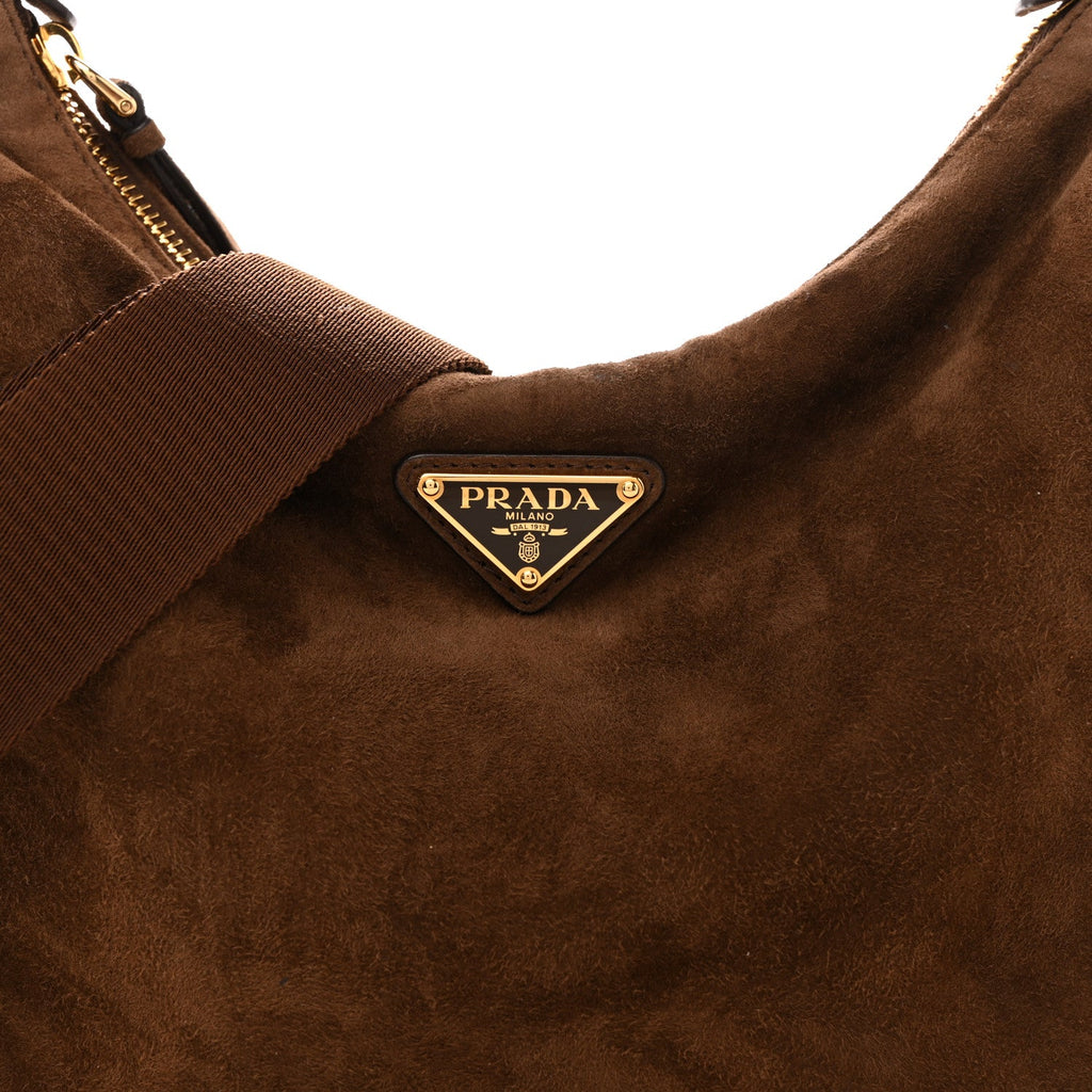 Prada Suede Large Explore Shoulder Bag Cocoa Brown