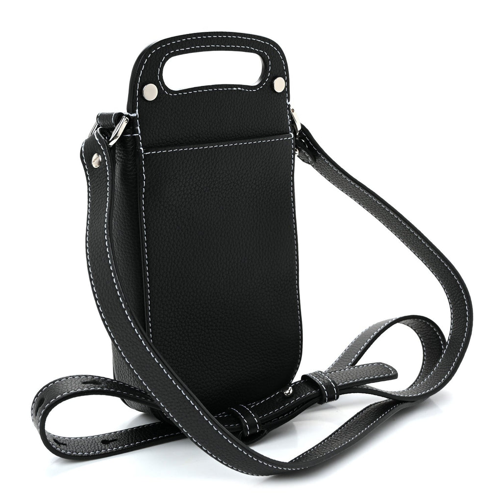 Christian Dior Grained Calfskin Vertical Saddle Pouch With Strap Black
