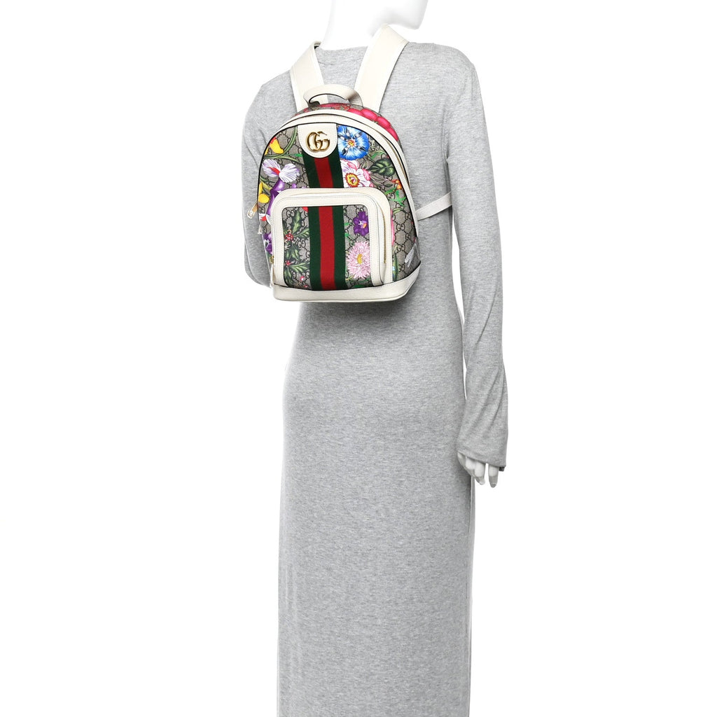 Gucci GG Supreme Monogram Flora Web Small Ophidia Day Backpack White