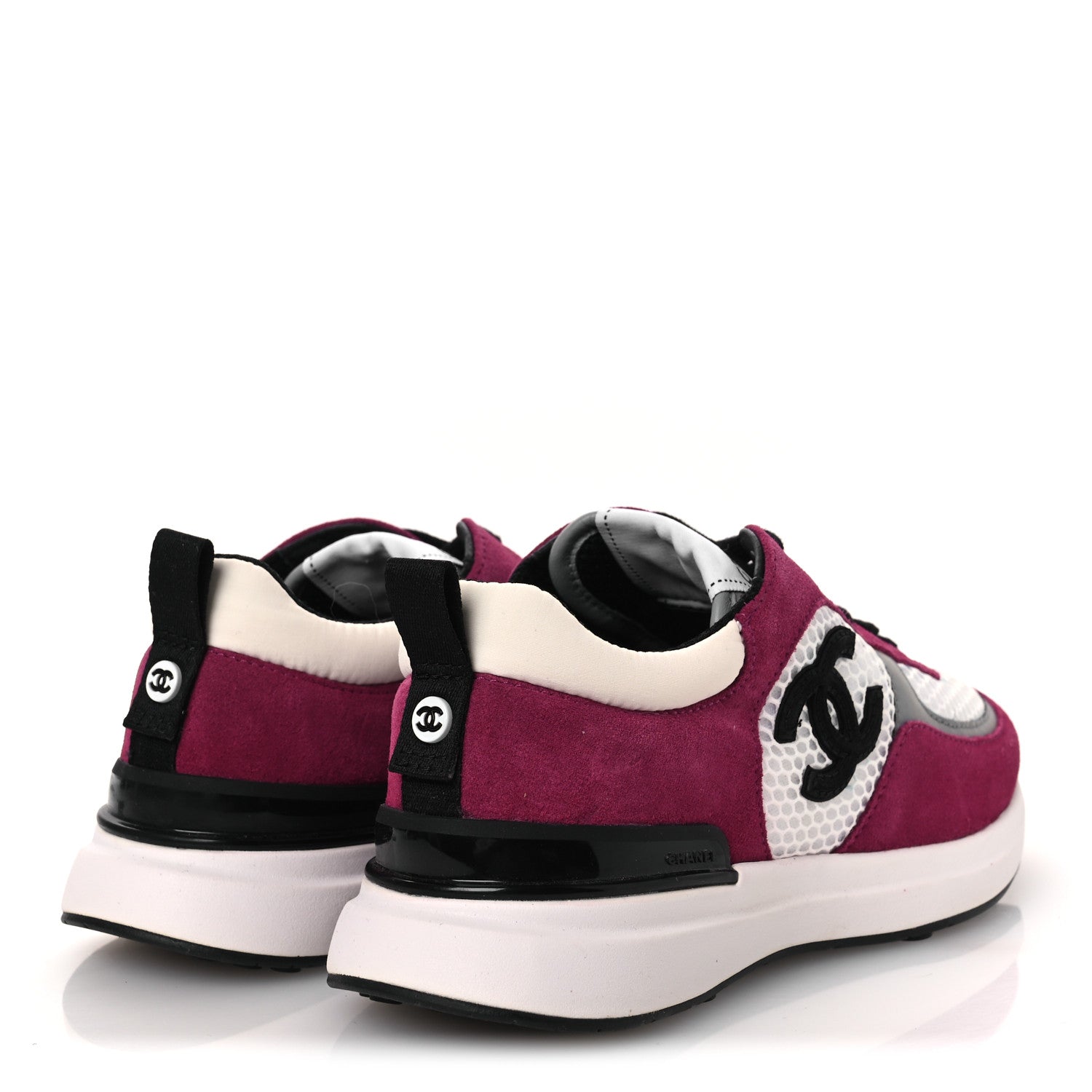 Mesh Suede Calfskin Womens CC Sneakers 36 White Dark Pink Grey