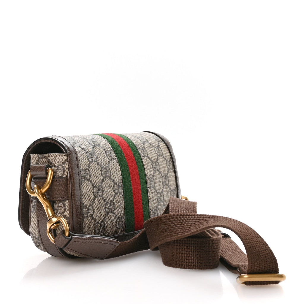 Gucci GG Supreme Monogram Web Mini Ophidia Flap Shoulder Bag Brown