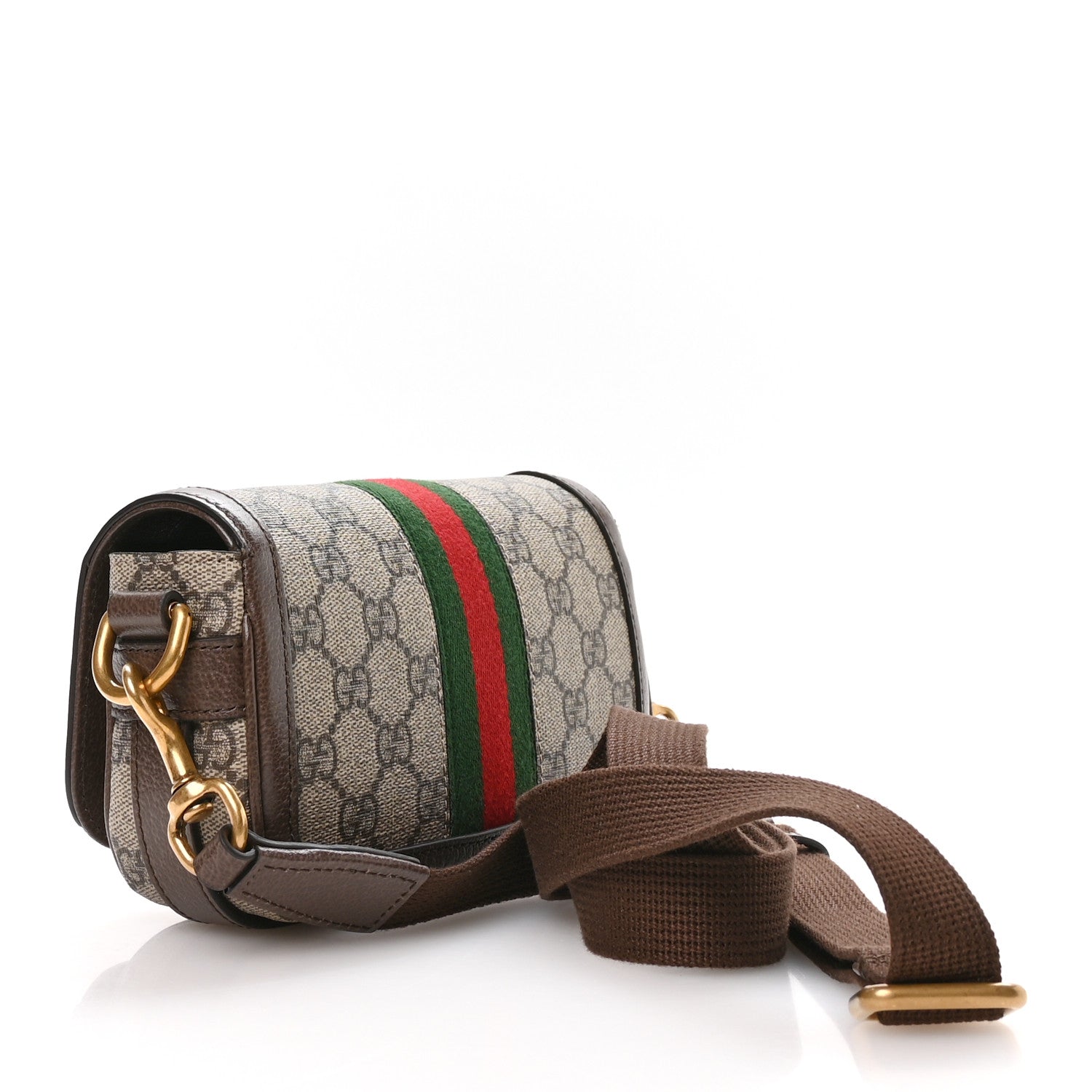 Gucci GG Supreme Monogram Web Mini Ophidia Flap Shoulder Bag Brown