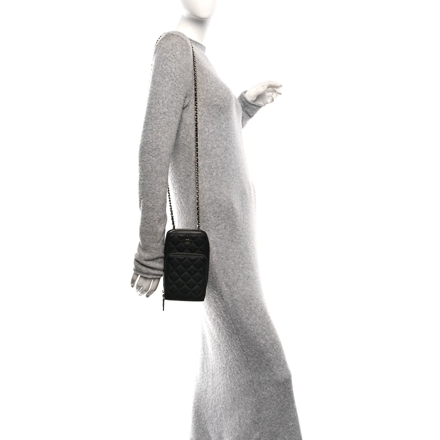 Chanel Caviar Quilted Phone Holder With Chain Black