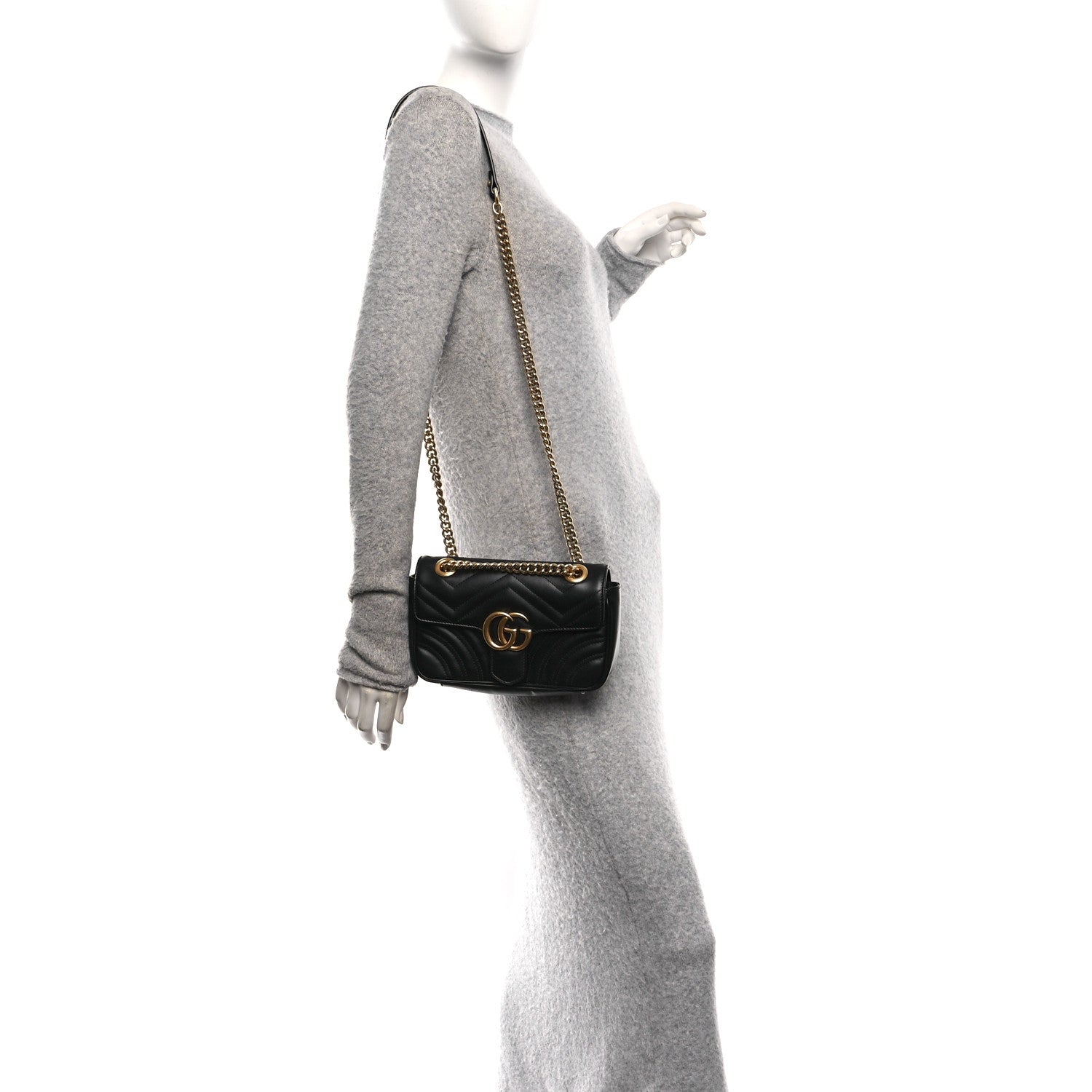Gucci Calfskin Matelasse Mini GG Marmont Shoulder Bag Black