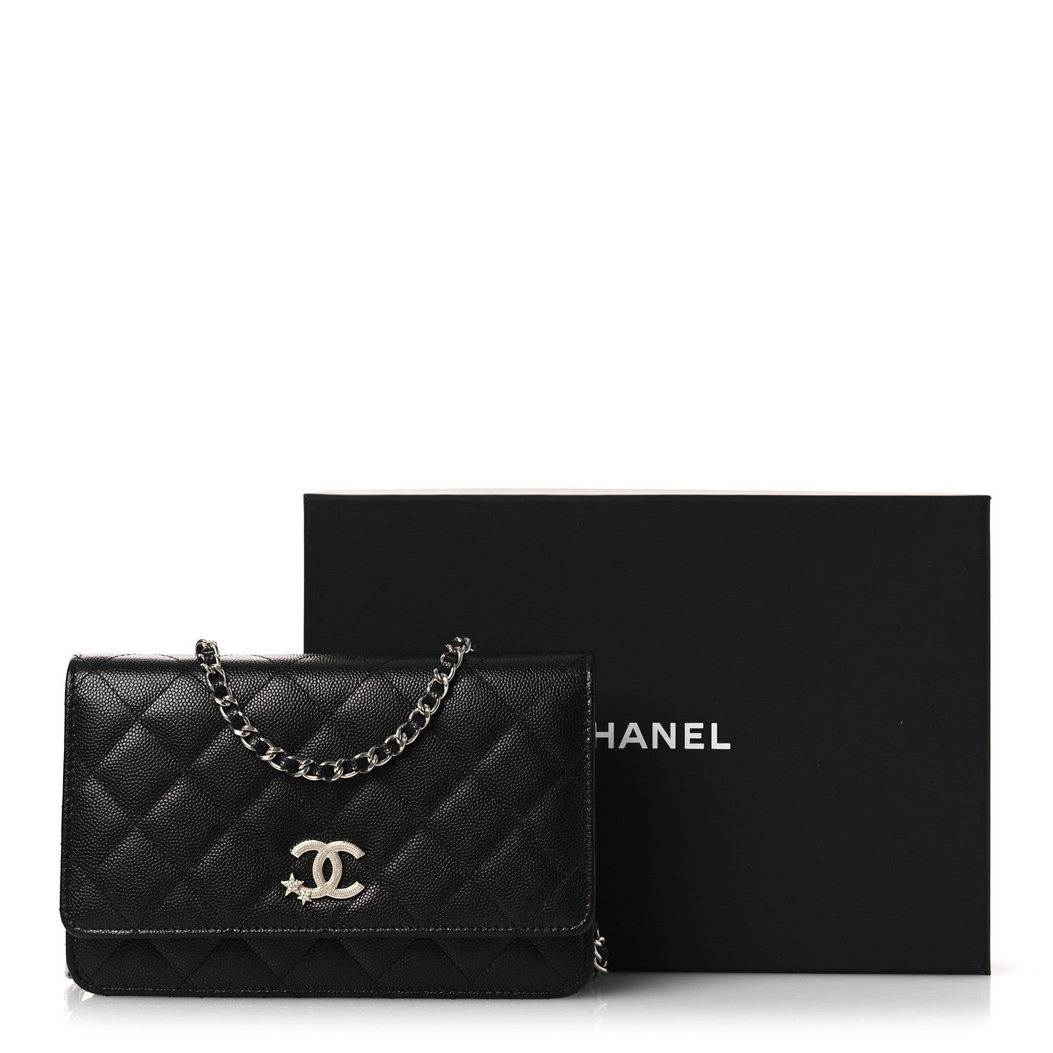 Chanel Caviar Quilted Crystal Star Wallet On Chain Black