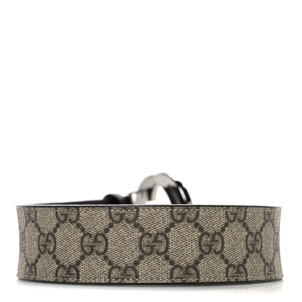 Gucci GG Supreme Monogram Calfskin Double G 80 32 Belt Beige Ebony New Acero