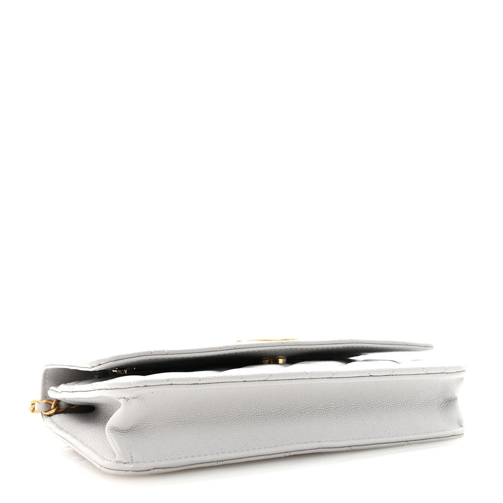 Chanel Caviar Quilted Textured CC Wallet on Chain WOC Grey