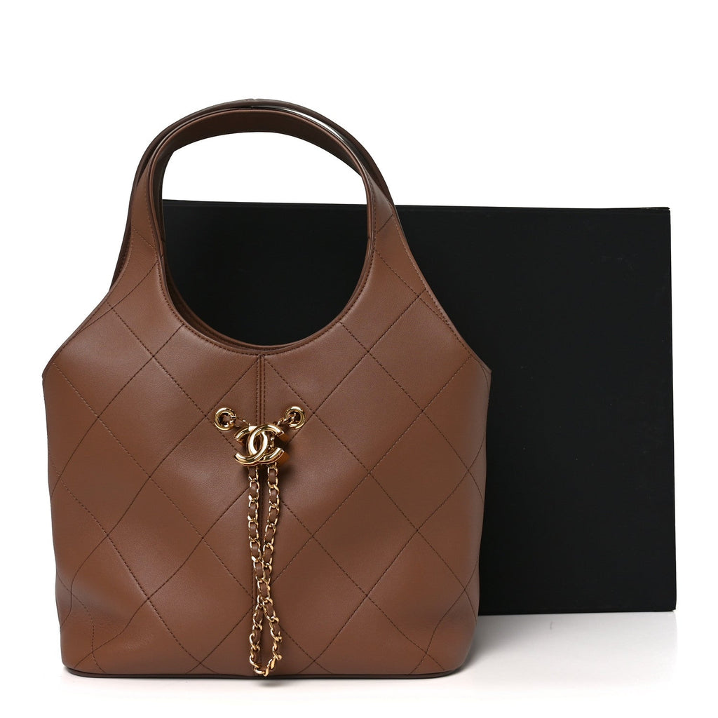 Chanel Calfskin Quilted Small Shopping Bag Brown
