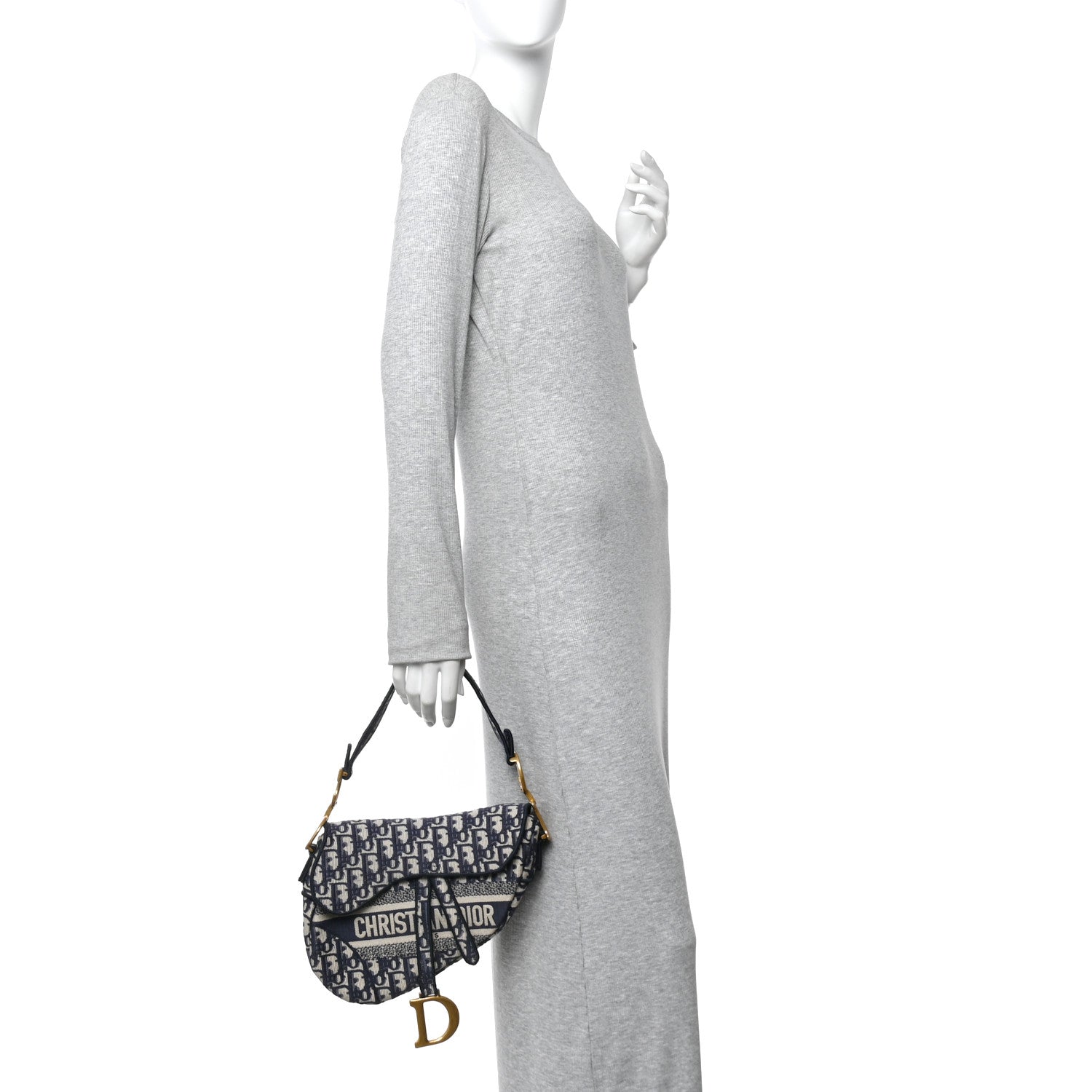 Christian Dior Oblique Embroidered Saddle Bag Blue