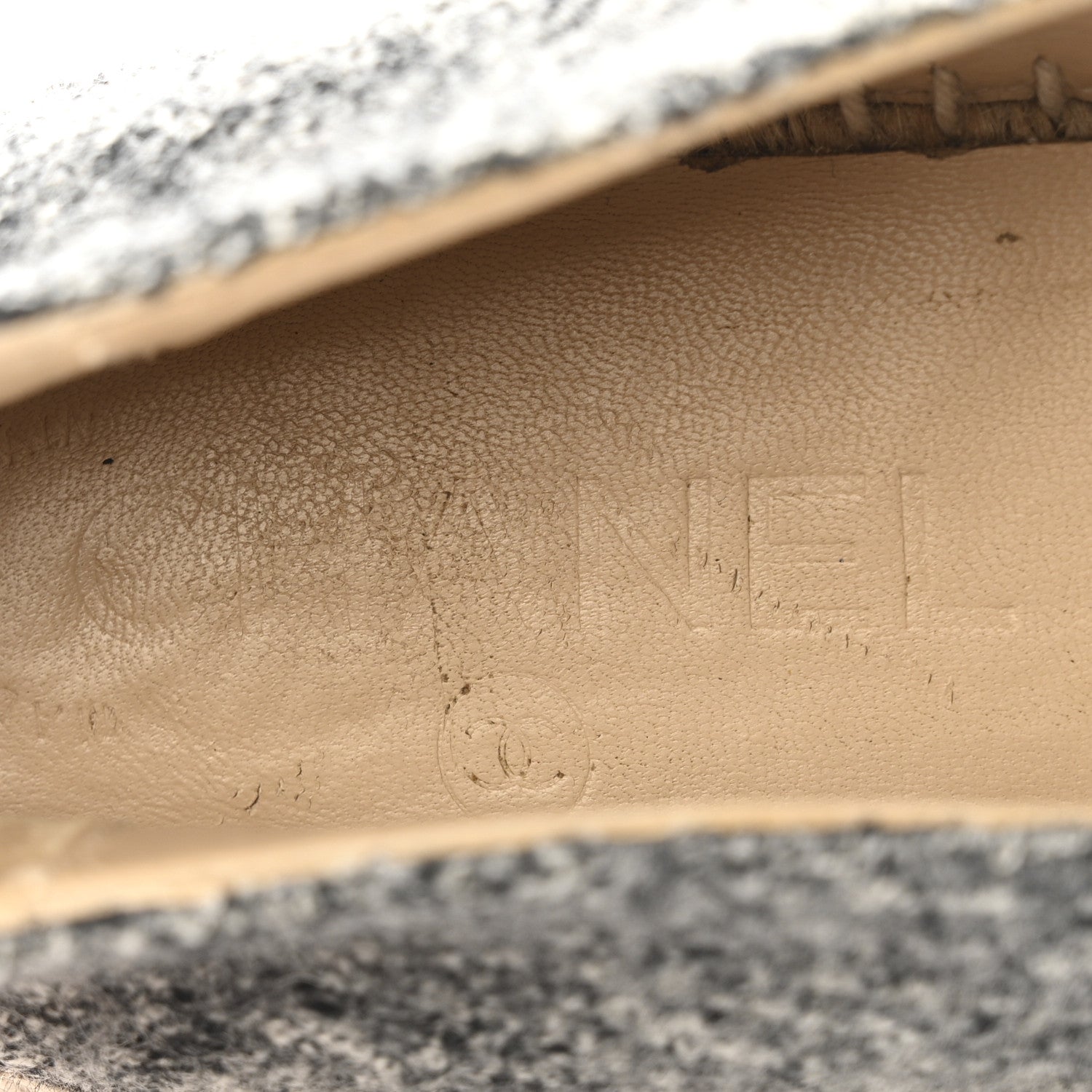 Chanel Tweed Velvet CC Espadrilles 38 Grey Black