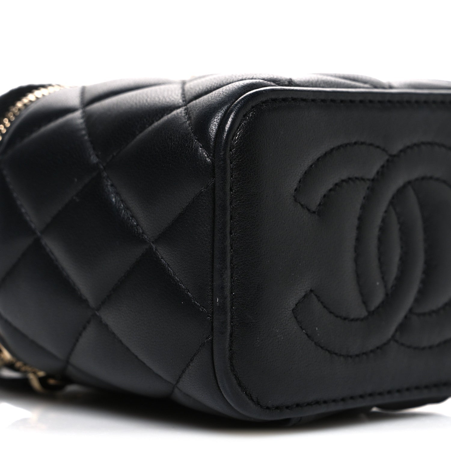 Chanel Lambskin Quilted Metal Mini Top Handle Vanity Case With Chain Black