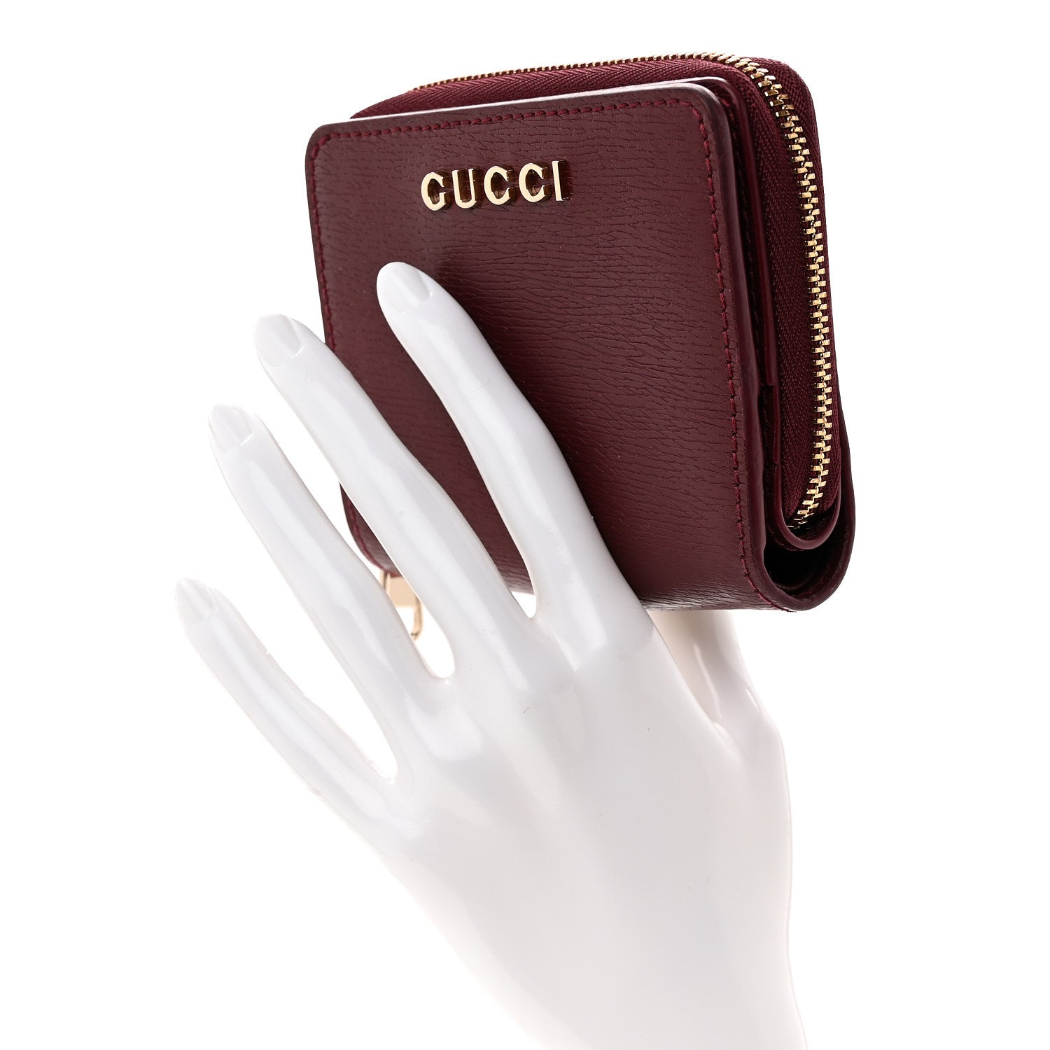 Gucci Textured Calfskin Script Logo Mini Wallet Rosso Ancora