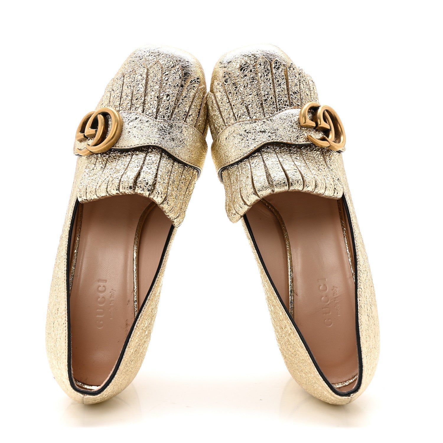 Gucci Galassia GG Marmont Fringe 50mm Loafer Pumps 35 Platino
