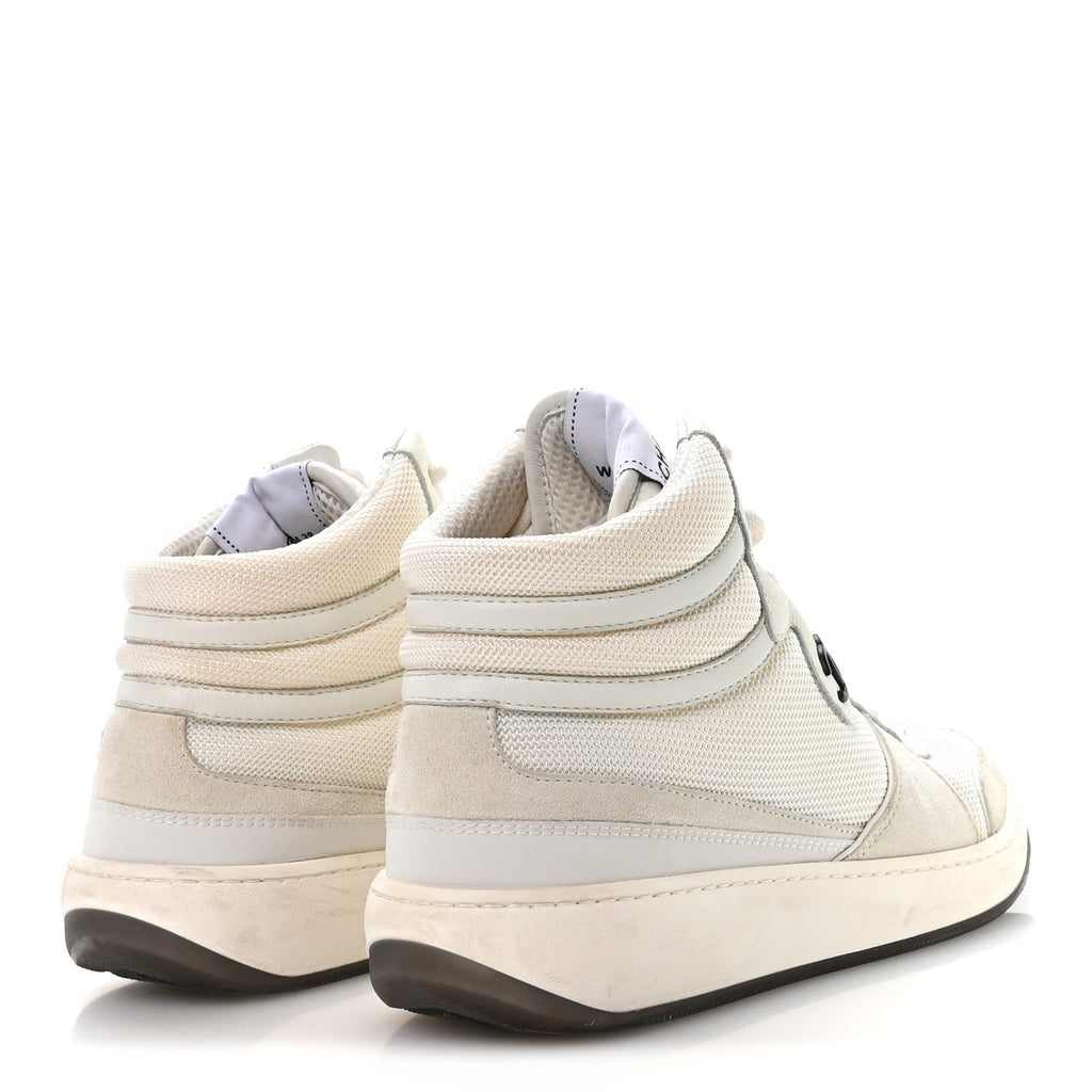 Chanel Suede Fabric Grained Calfskin Womens CC High Top Sneakers 38 White