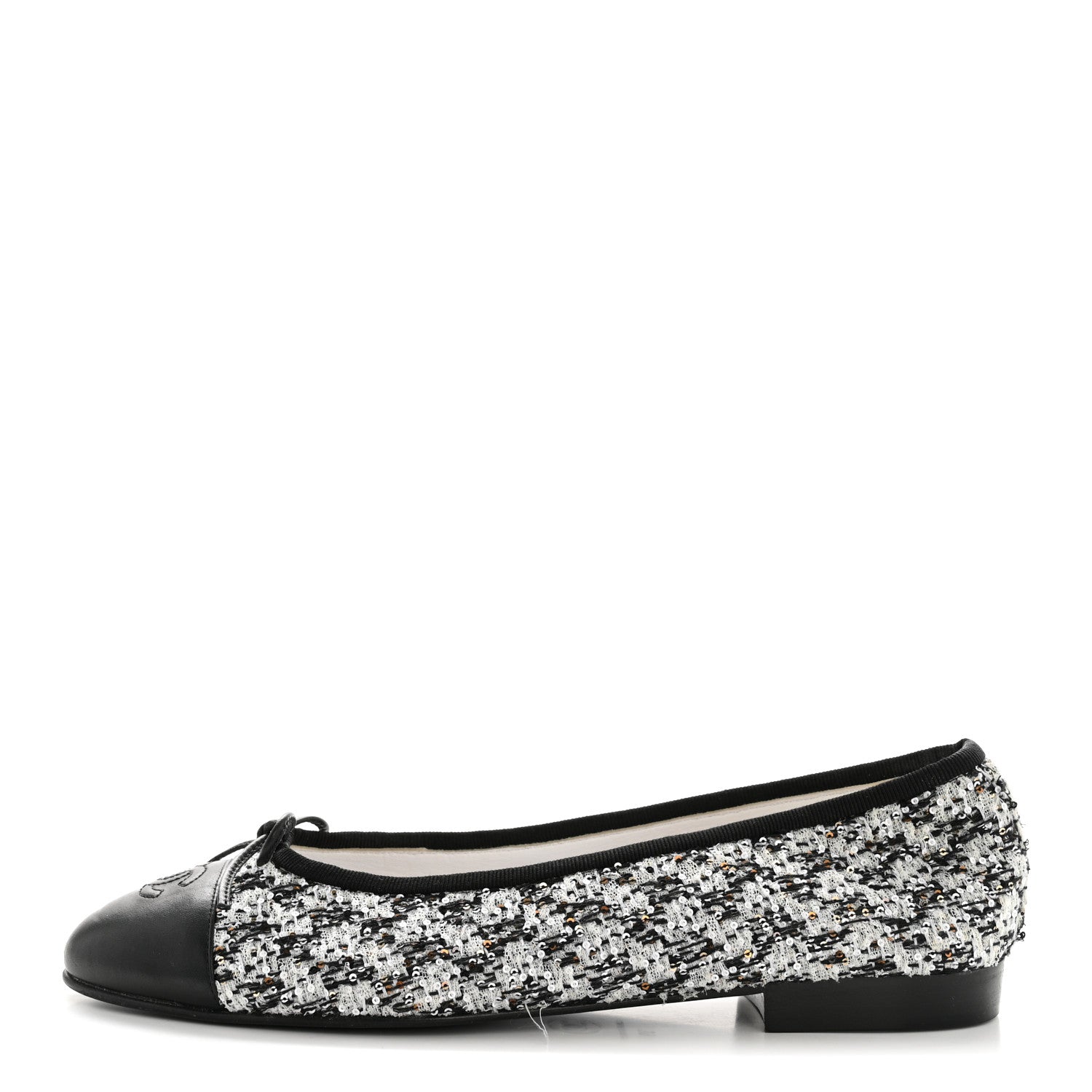 Chanel Tweed Sequin Lambskin Cap Toe Ballerina Flats 39 Black