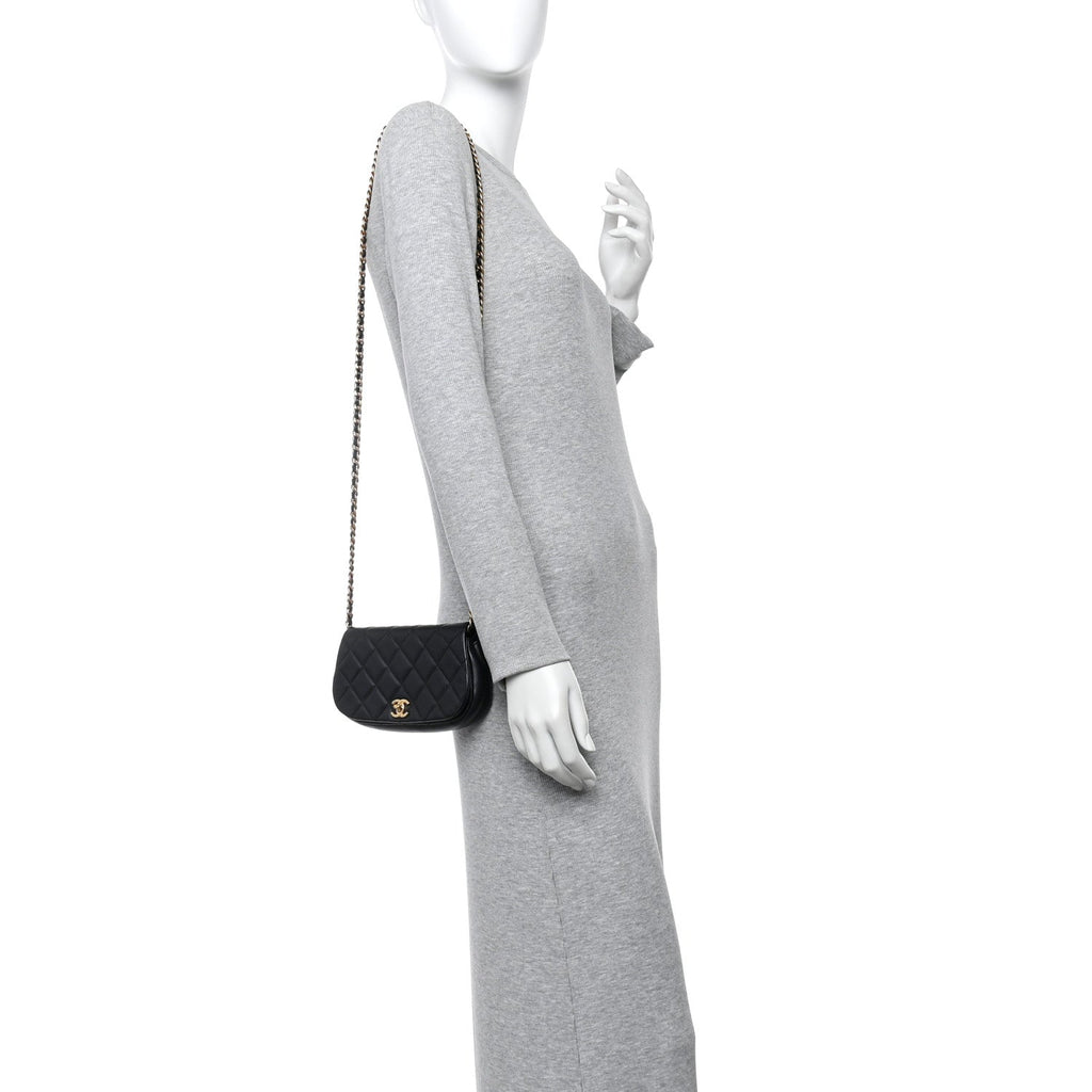 Chanel Calfskin Quilted Coco Mail Clutch With Chain Black